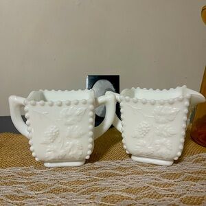 Westmoreland Milk Glass Beaded Grape Paneled Creamer and Sugar Bowl